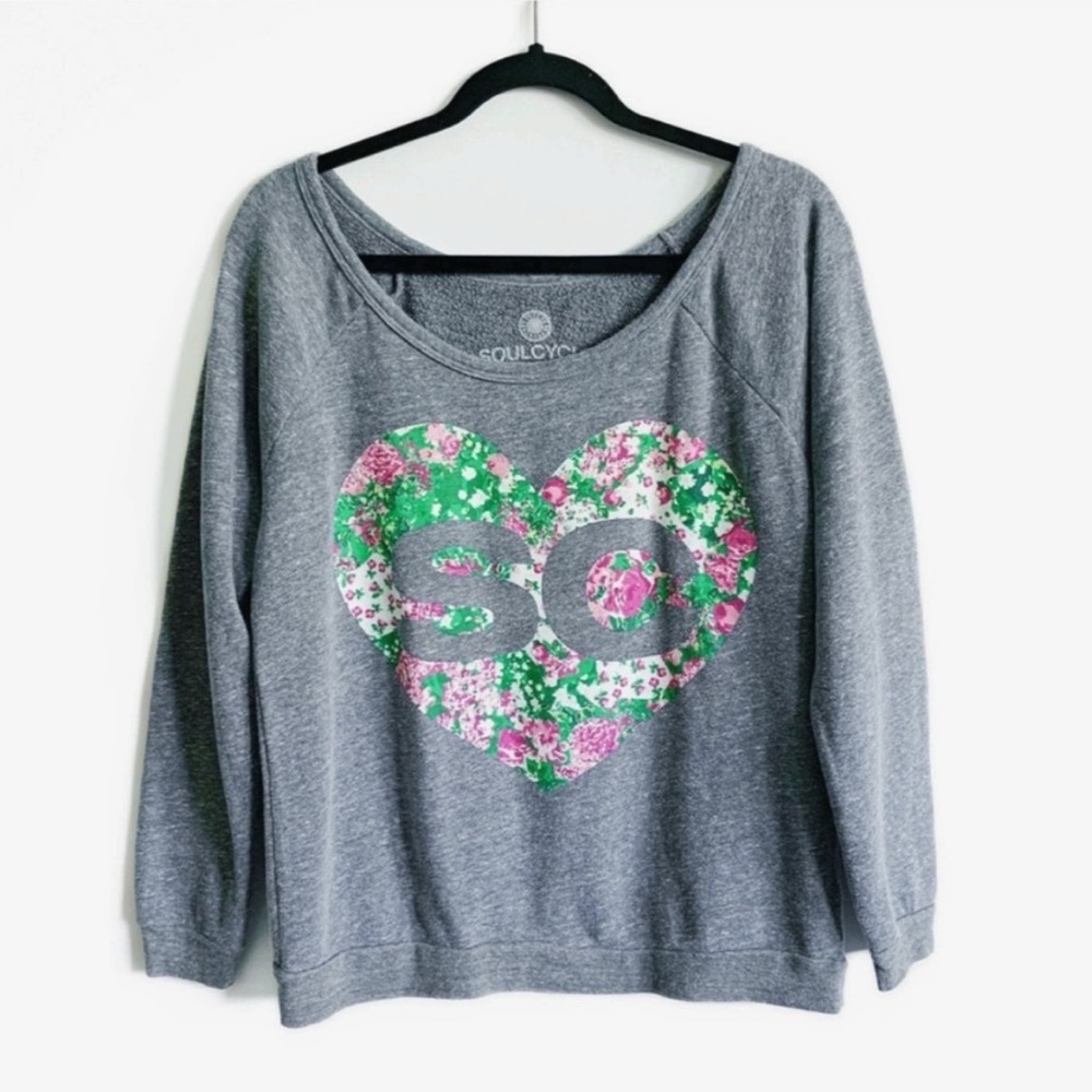 Soulcycle Floral Heart Gray Sweatshirt Women’s XS